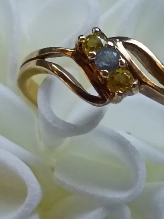10k Yellow Gold Ring Aquamarine and Citrine Round Gemstones Bypass Design 7.25 - Picture 3 of 9